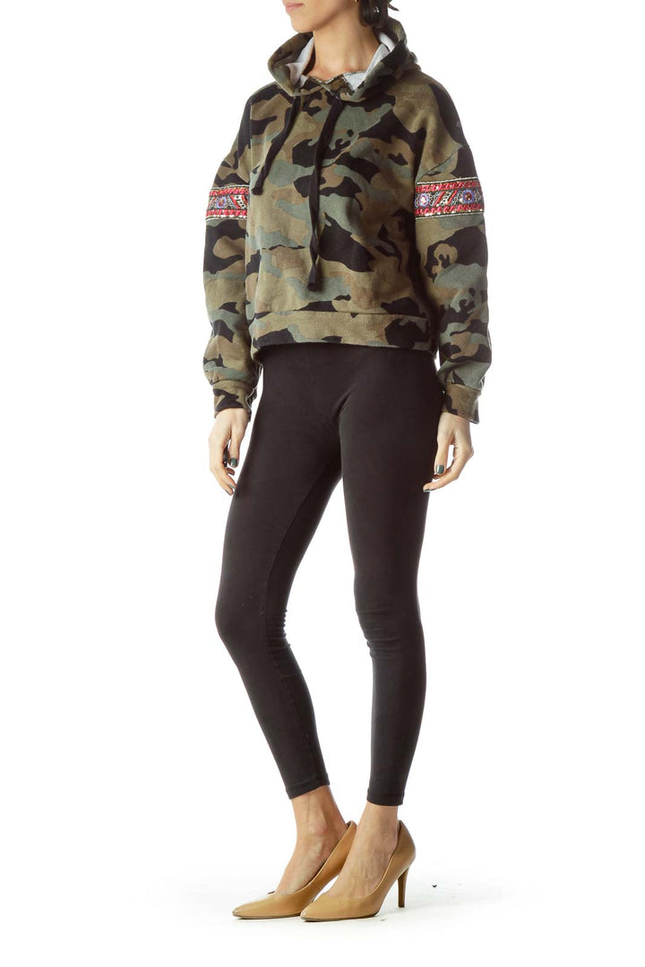 Black Green Camouflage Print Cropped Sweatshirt