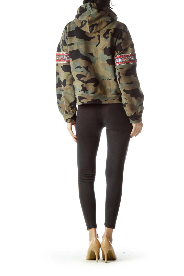 Black Green Camouflage Print Cropped Sweatshirt