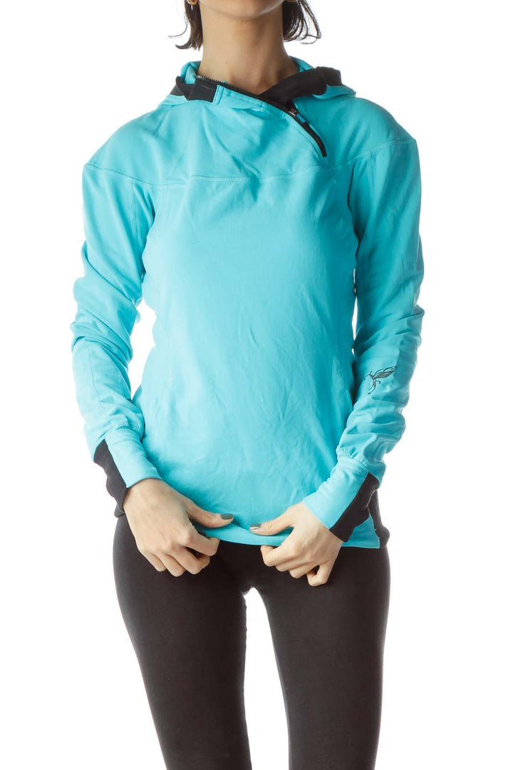 Light Blue Black Zippered Stretch Sports Jacket