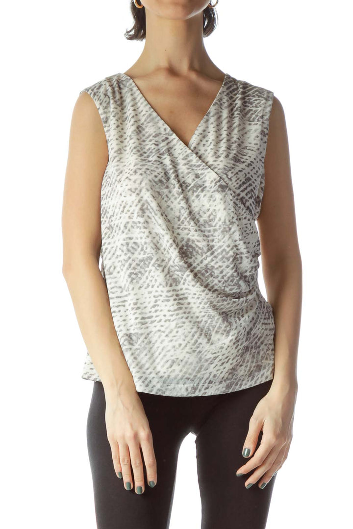 Gray Cream Snakeskin Print Sleeveless Top