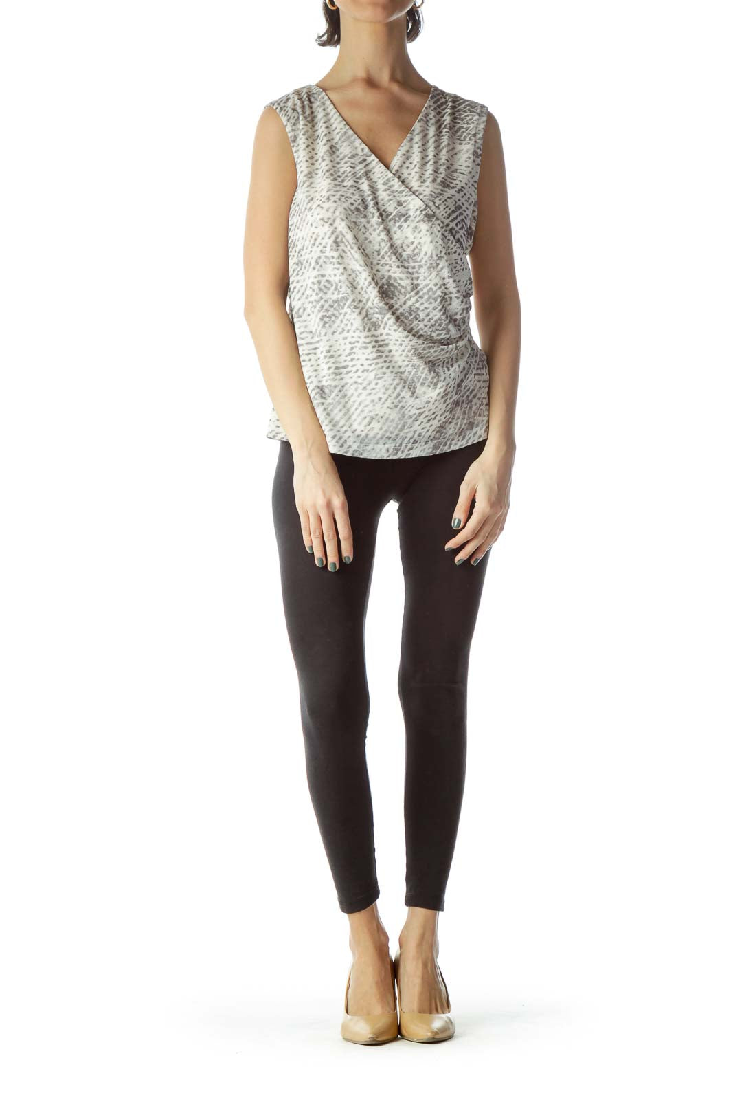 Gray Cream Snakeskin Print Sleeveless Top