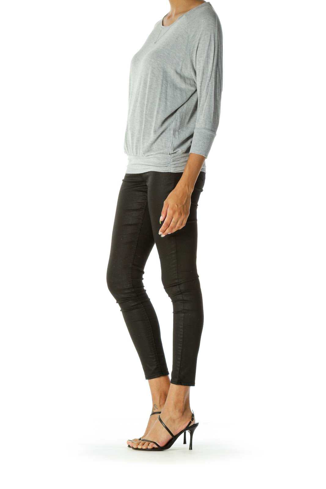 Gray Round Neck Stretch Jersey Knit Top