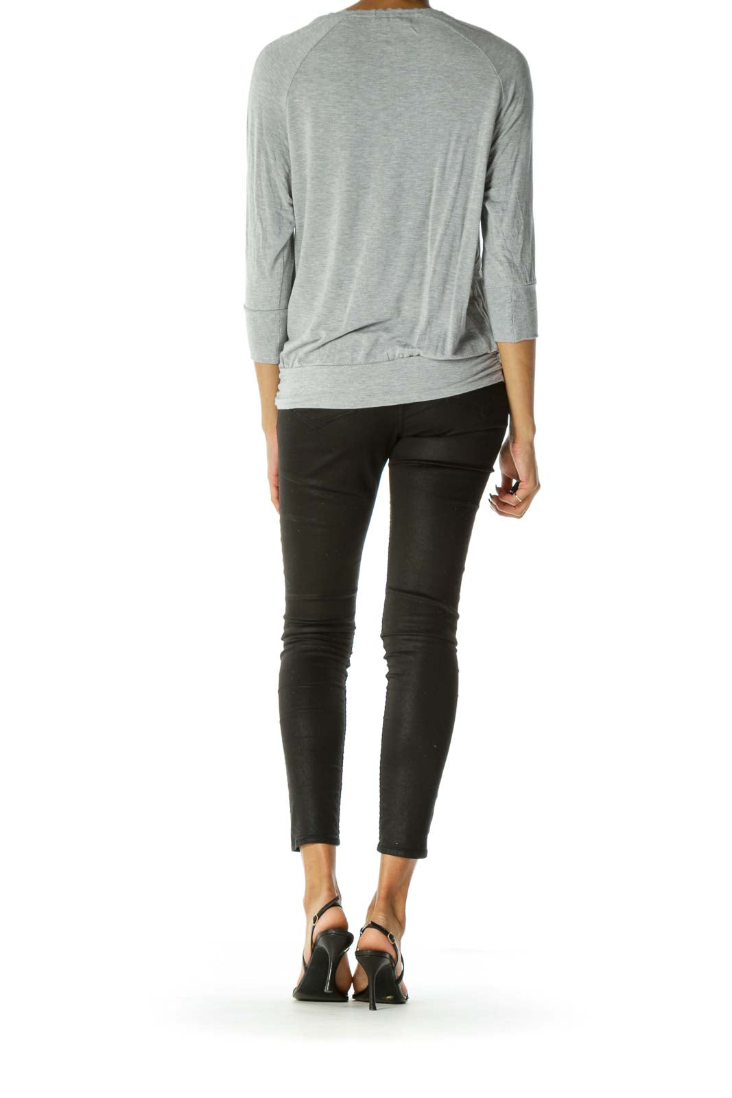 Gray Round Neck Stretch Jersey Knit Top