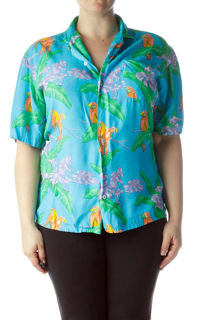 Multicolored Tropical Print Short Sleeve Shirt