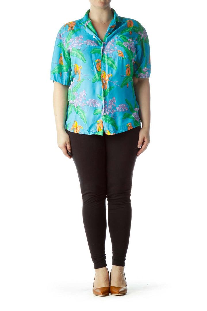 Multicolored Tropical Print Short Sleeve Shirt