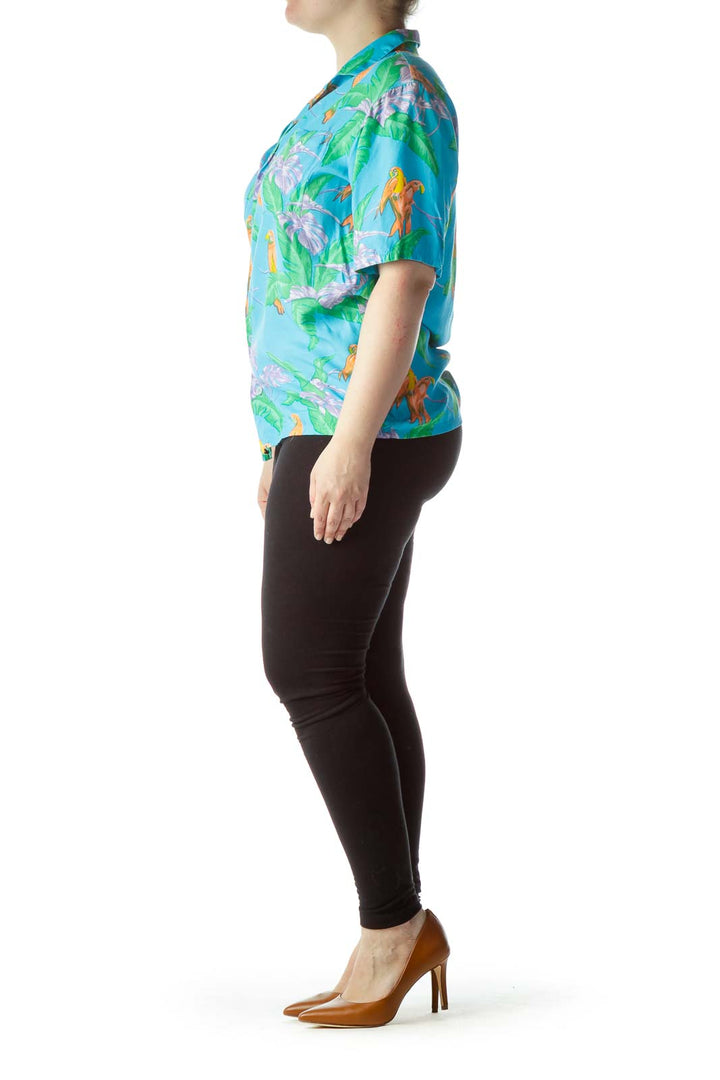 Multicolored Tropical Print Short Sleeve Shirt