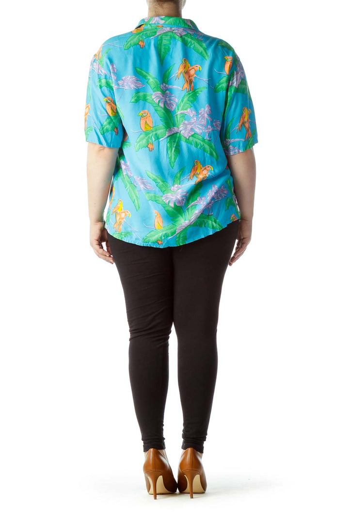 Multicolored Tropical Print Short Sleeve Shirt