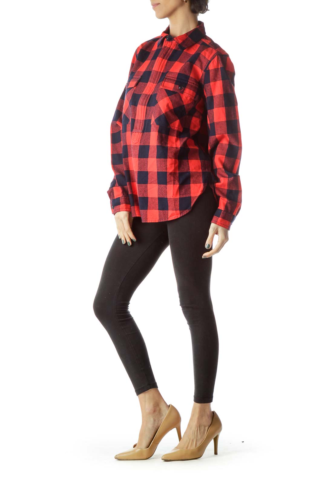 Navy Blue Red Checkered Knit Shirt