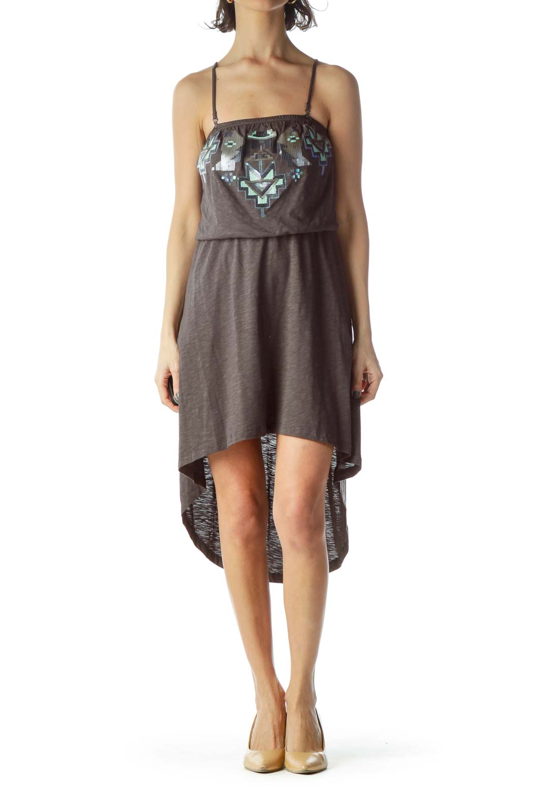 Gray Removable Strap Sequin Day Dress