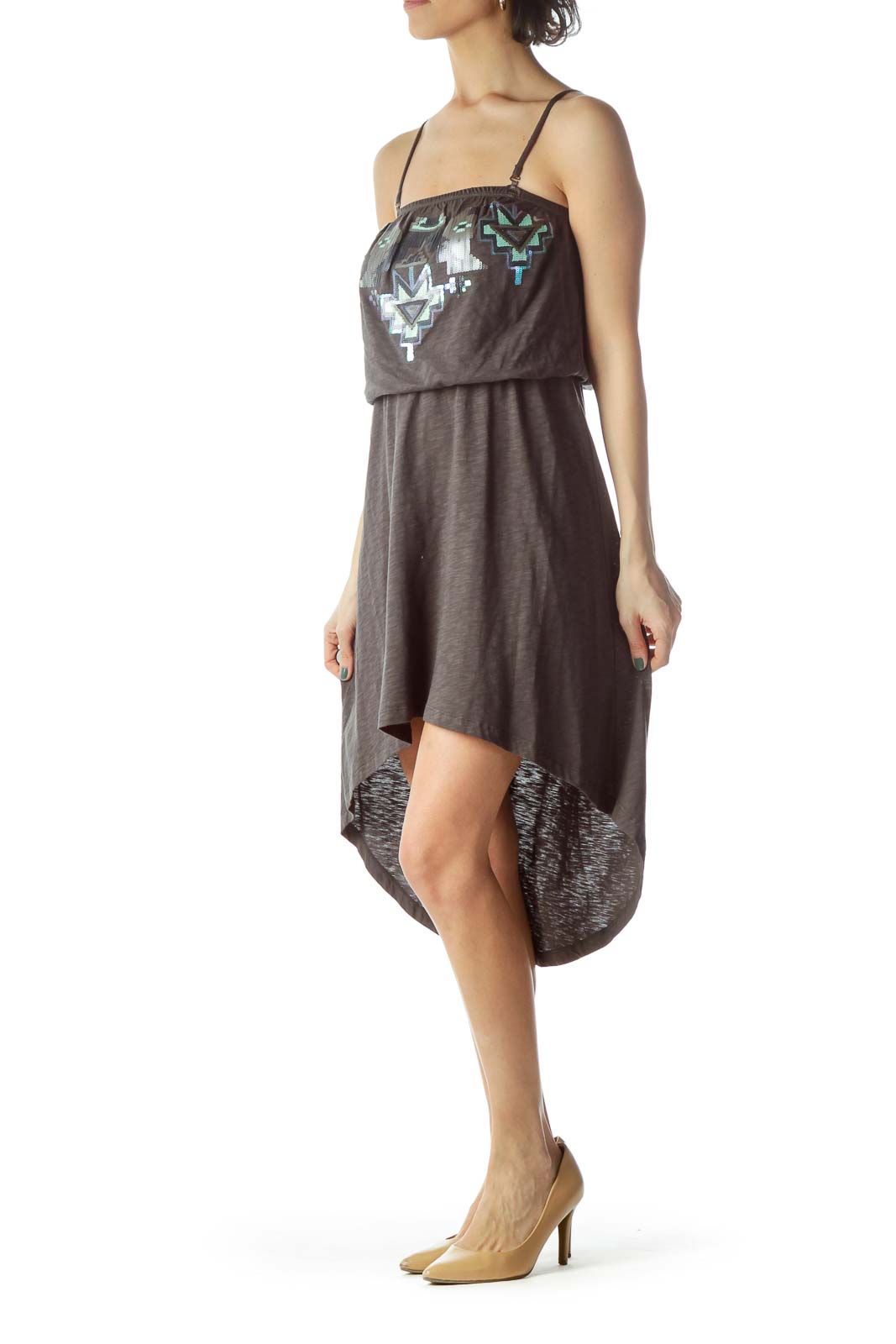 Gray Removable Strap Sequin Day Dress