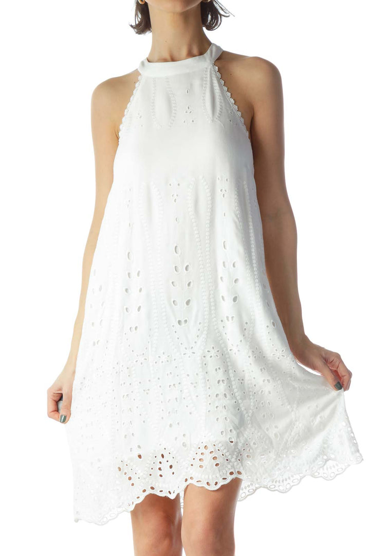 White Halter Eyelet Day Dress