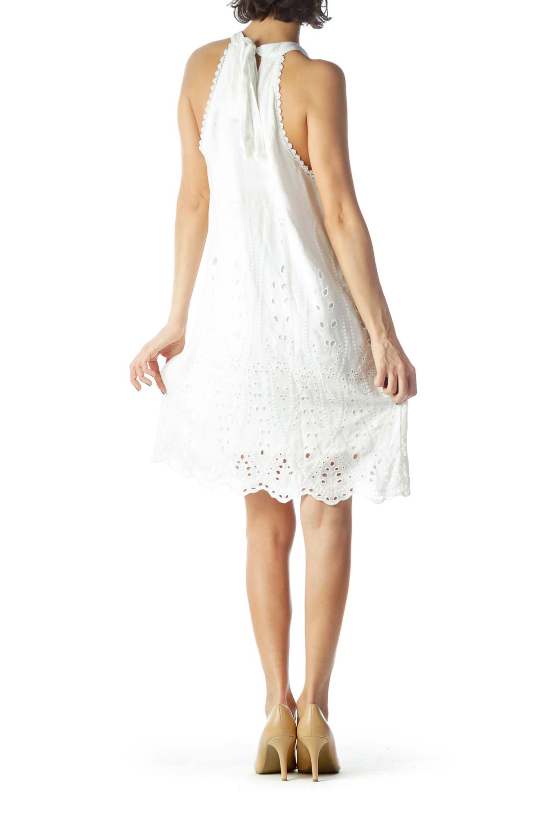 White Halter Eyelet Day Dress