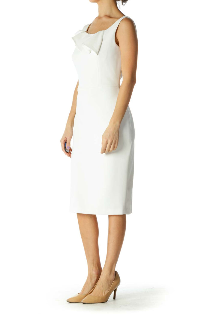 White Sheath Dress with Ruffle