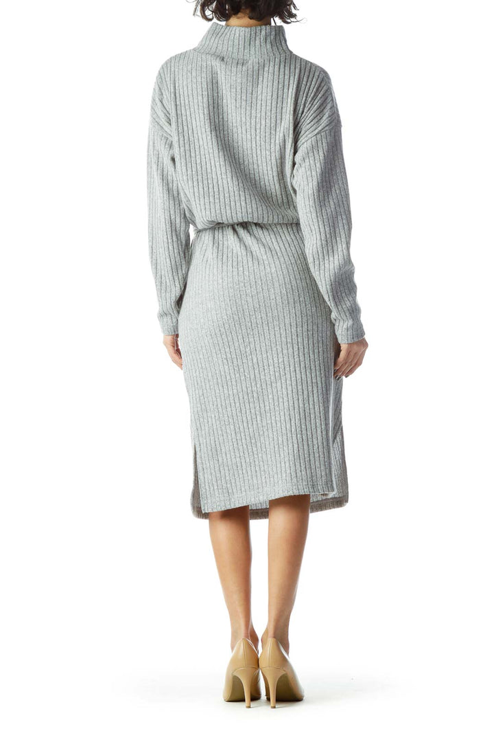 Gray Mock Neck Midi Sweater Dress