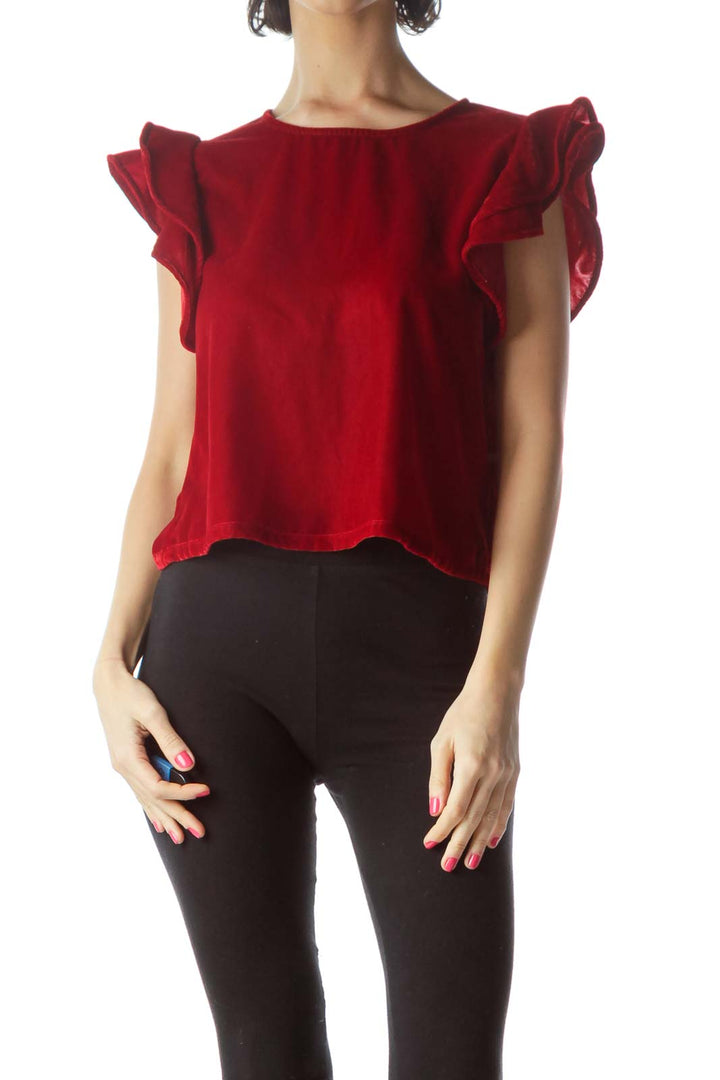 Red Ruffled Velvet Cropped Top