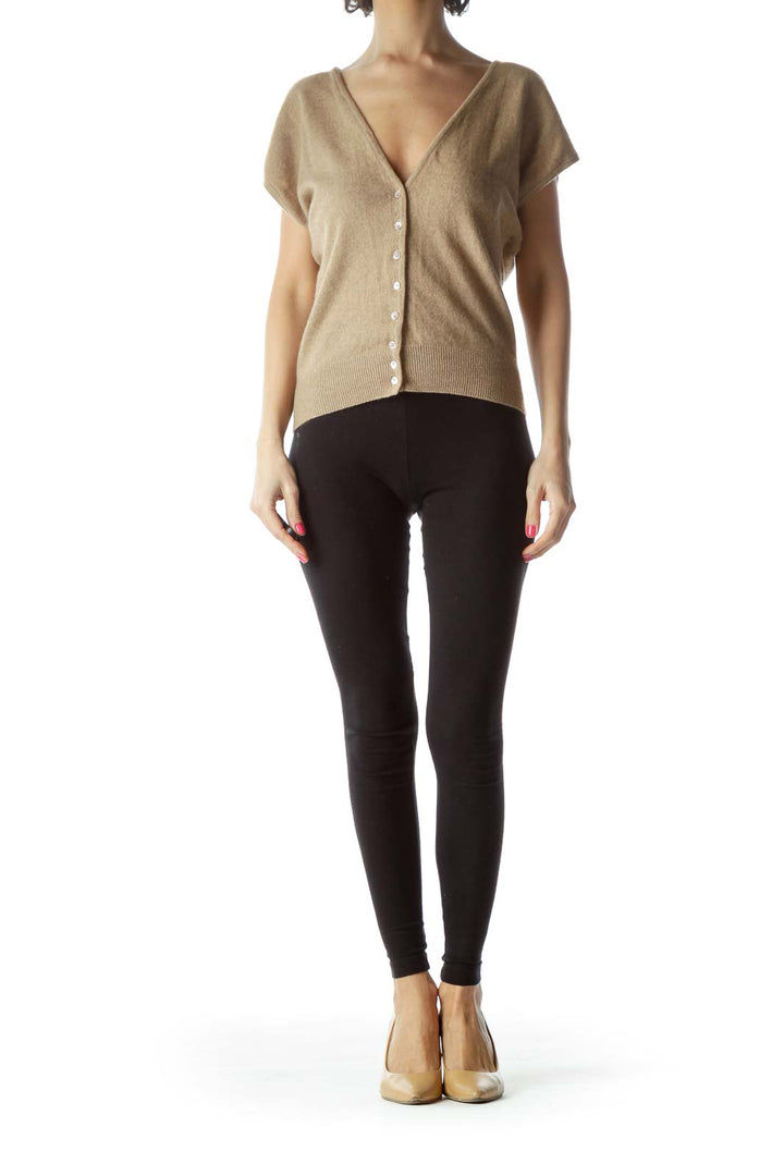 Brown Cashmere Short Sleeve Cardigan