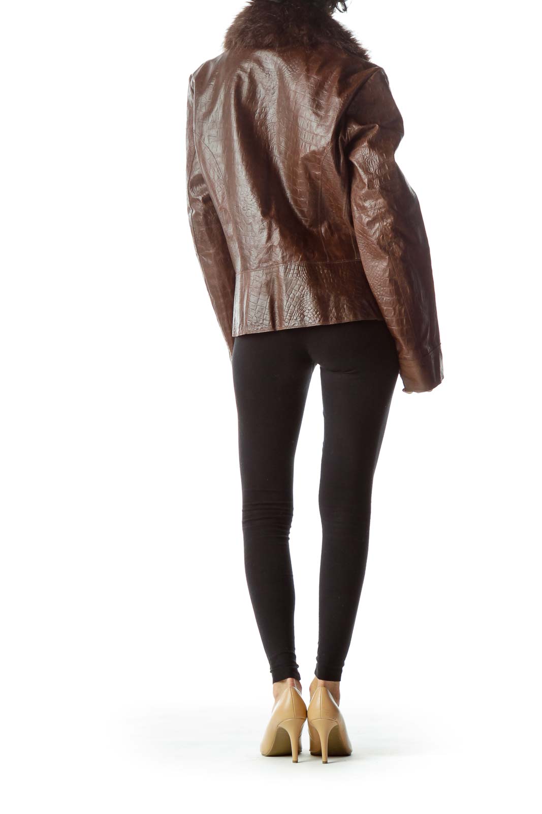 Brown Faux-Fur Collar Leather Jacket