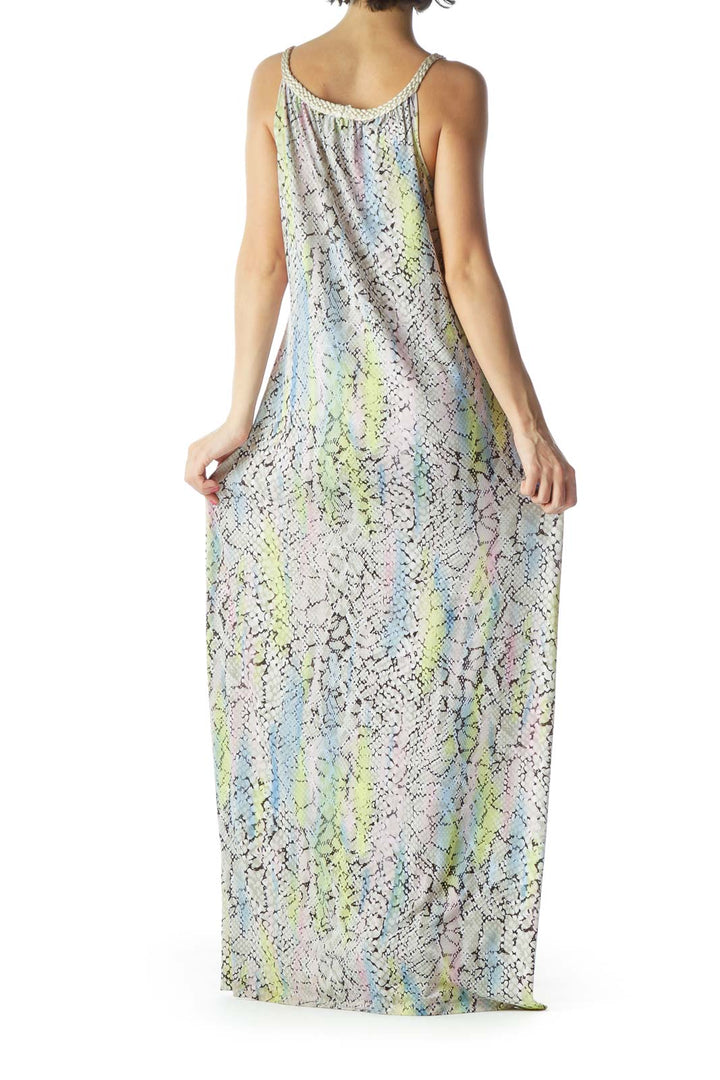 Blue Snake Skin Halter Maxi Dress