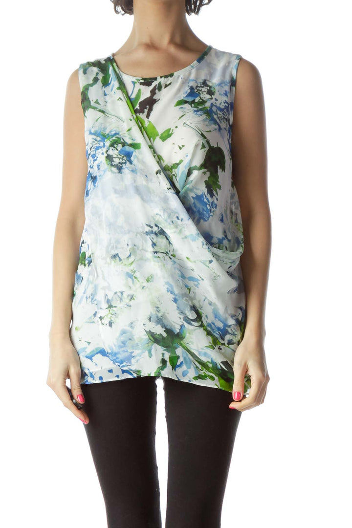 Blue and Green Floral Sleeveless Top