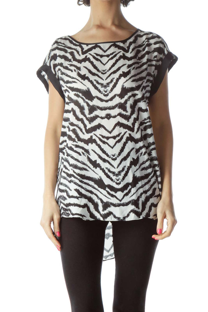 Black Print Short Sleeve Blouse