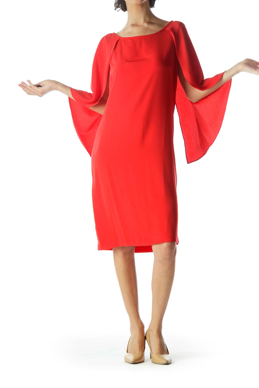 Red Shift Crepe Sleeve Dress