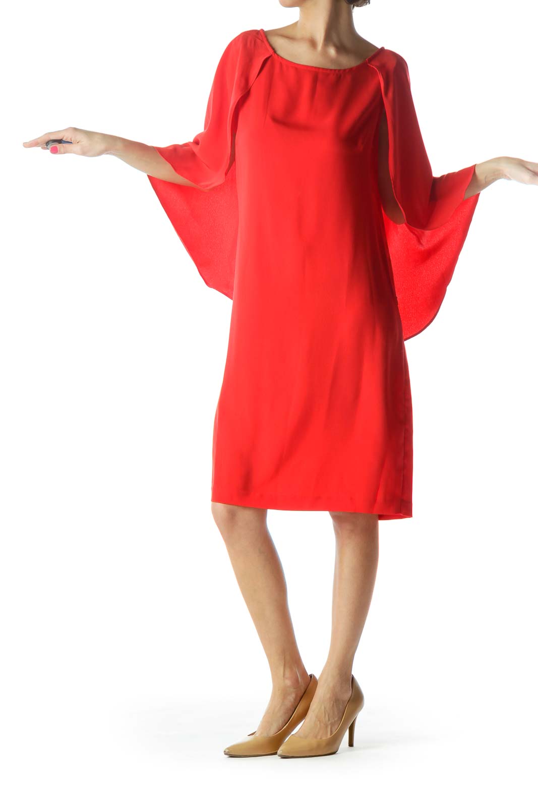 Red Shift Crepe Sleeve Dress