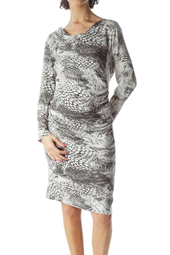 Gray Snake Pattern Fitted Work Dress