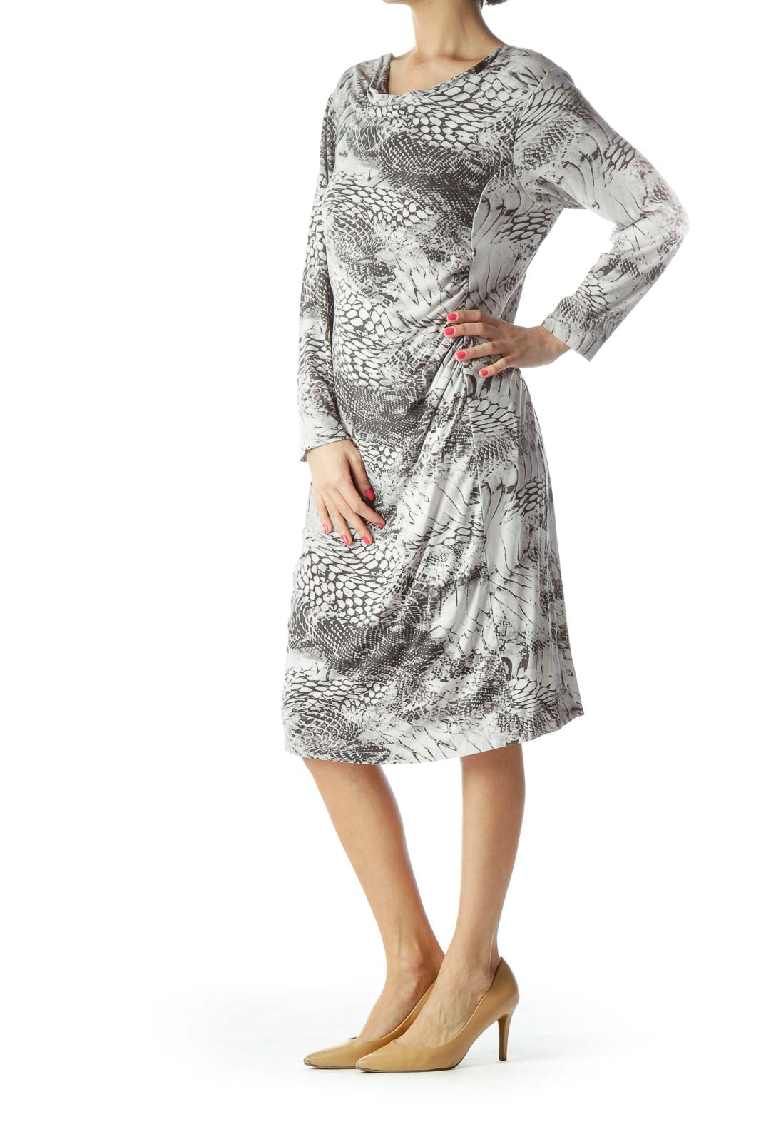 Gray Snake Pattern Fitted Work Dress