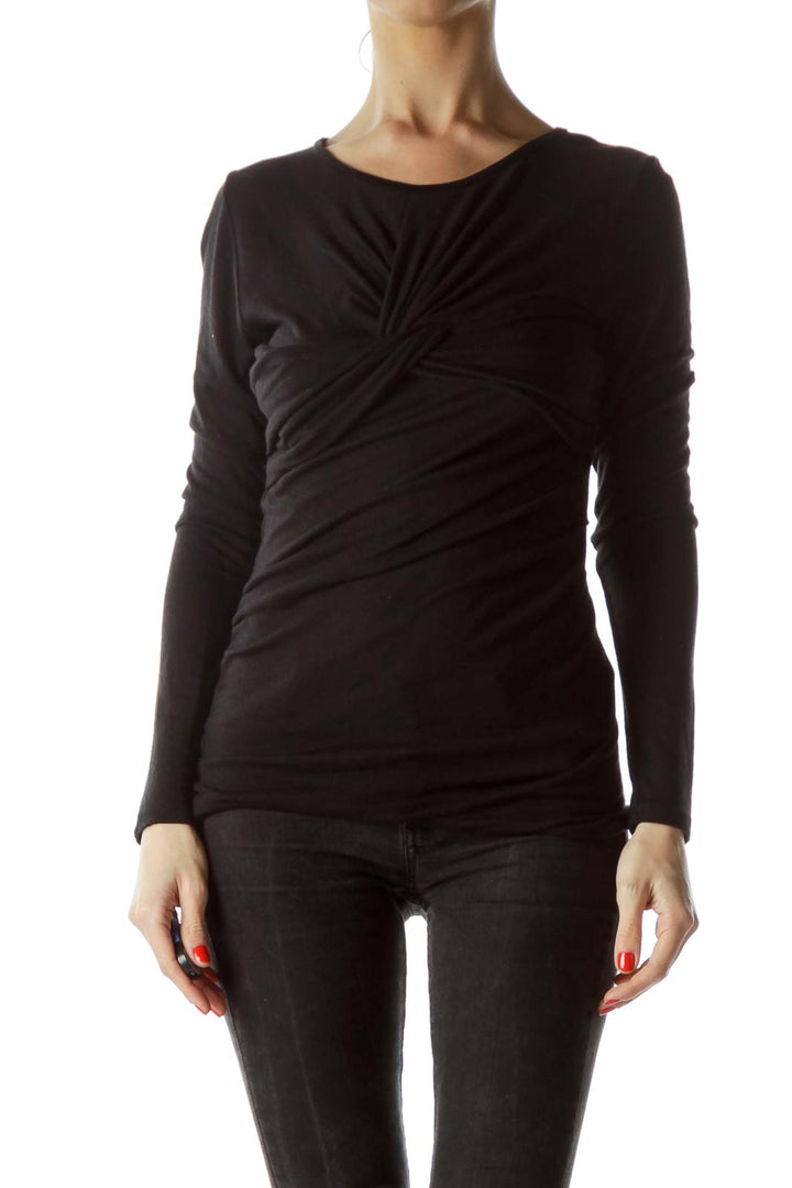 Black Wool Lyocell Long Sleeve Top