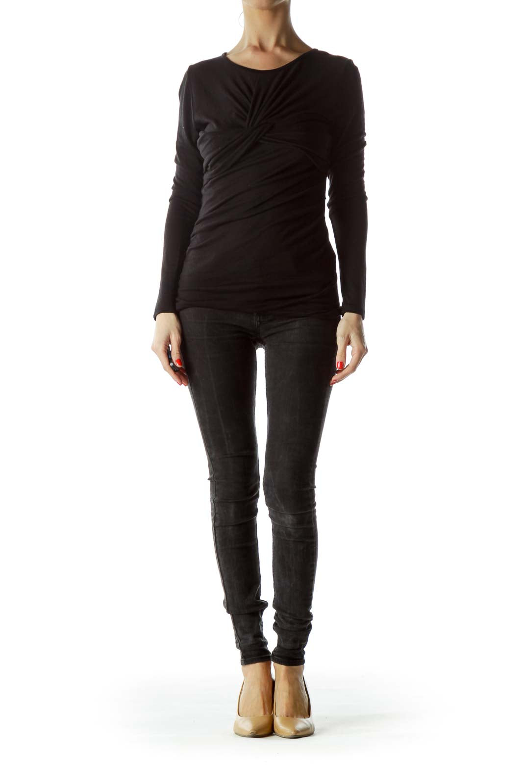 Black Wool Lyocell Long Sleeve Top