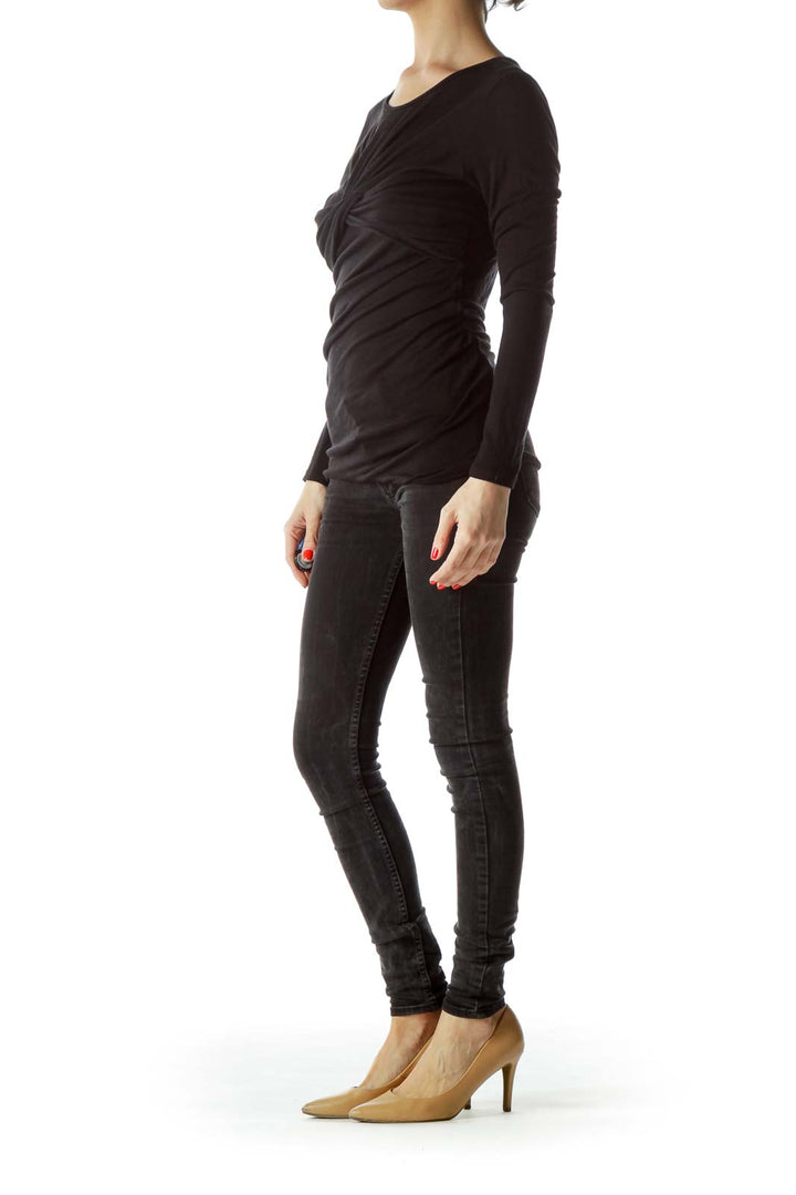 Black Wool Lyocell Long Sleeve Top