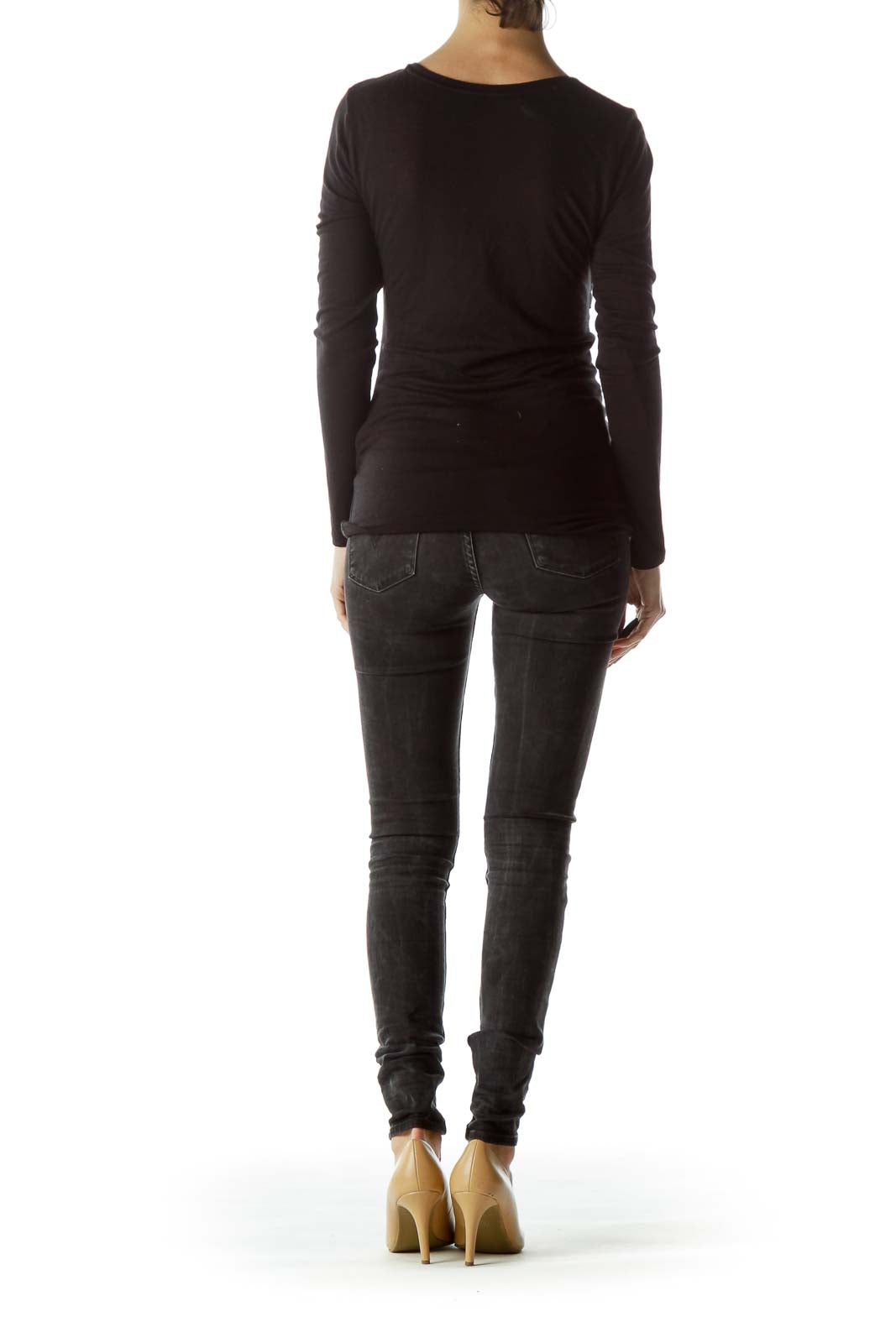 Black Wool Lyocell Long Sleeve Top