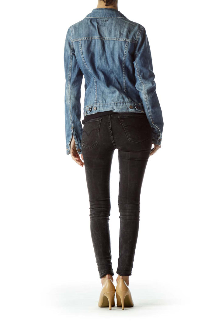 Blue Light-Wash Pocketed Denim Jacket