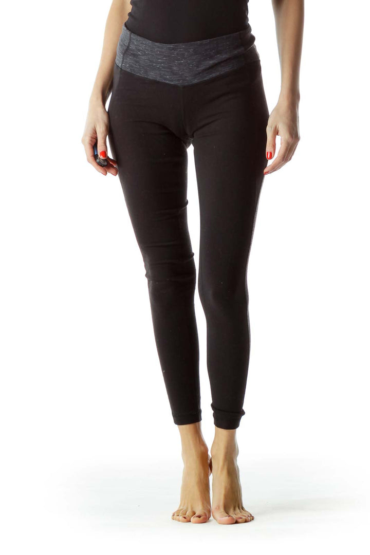 Black Gray Print Cropped Yoga Pants