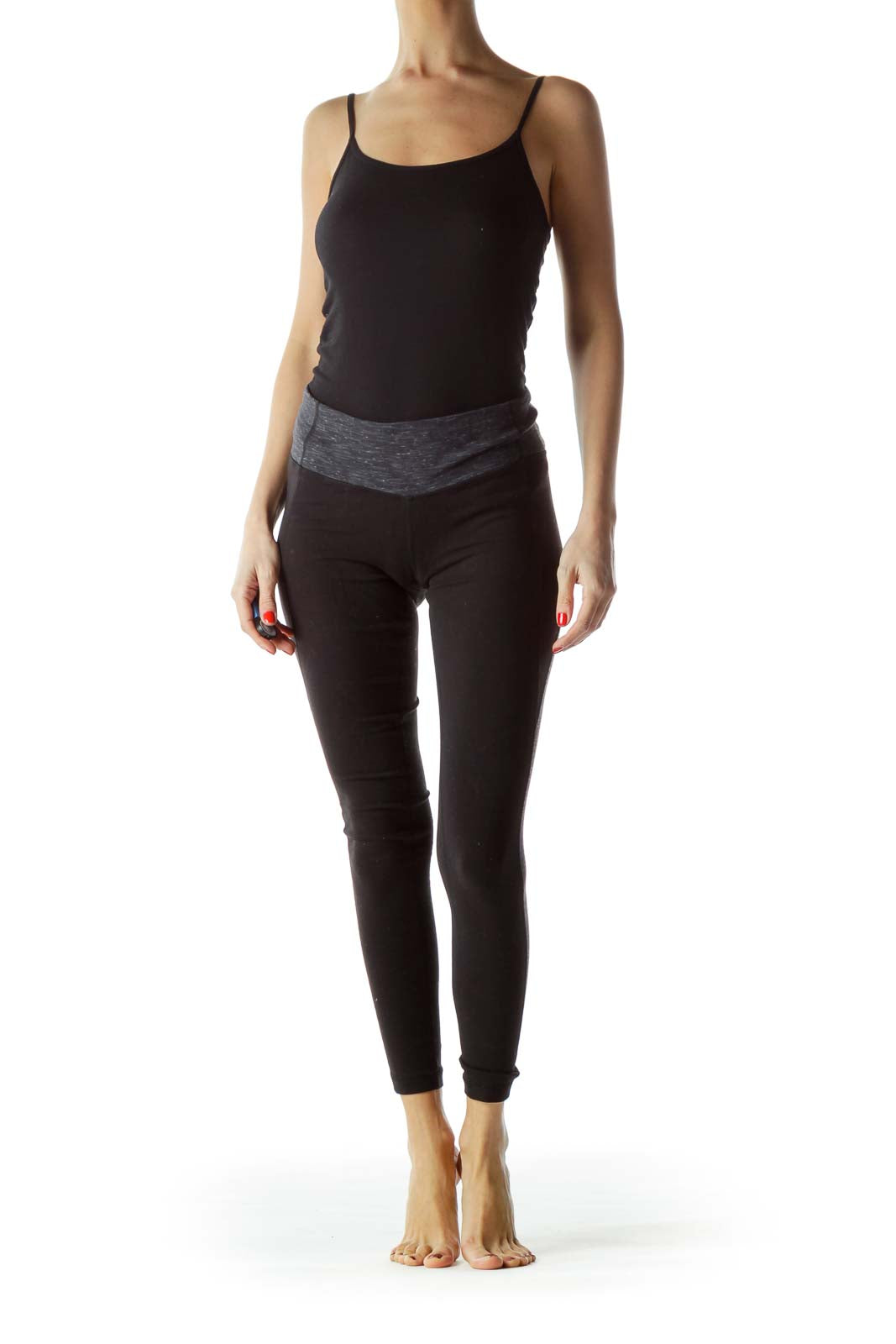 Black Gray Print Cropped Yoga Pants