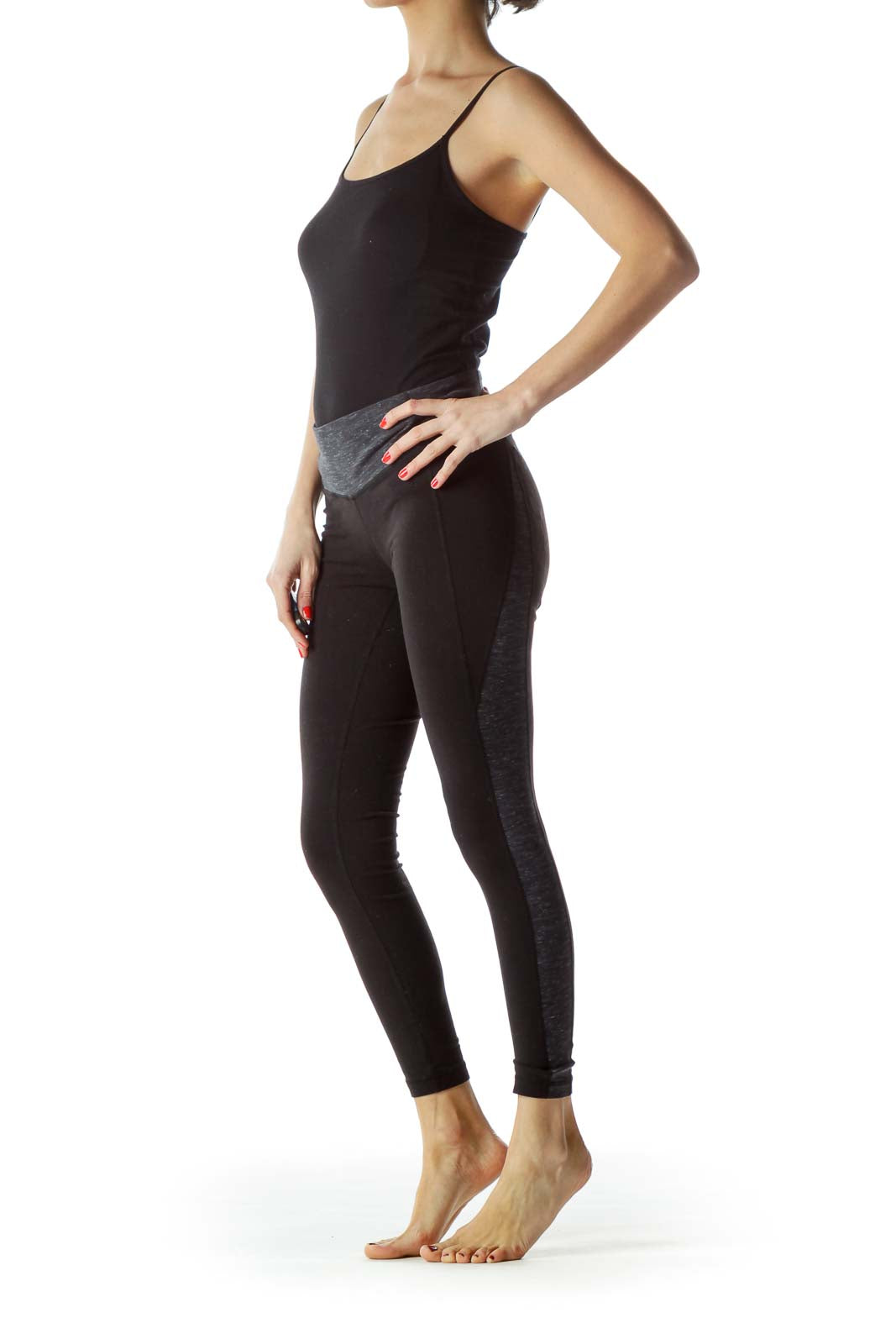 Black Gray Print Cropped Yoga Pants