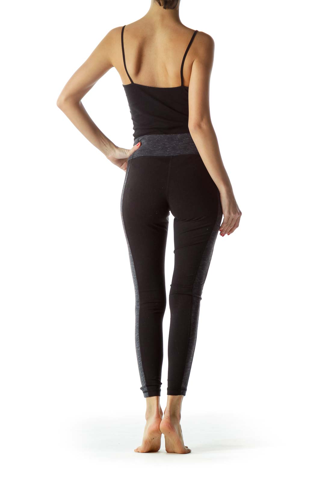 Black Gray Print Cropped Yoga Pants