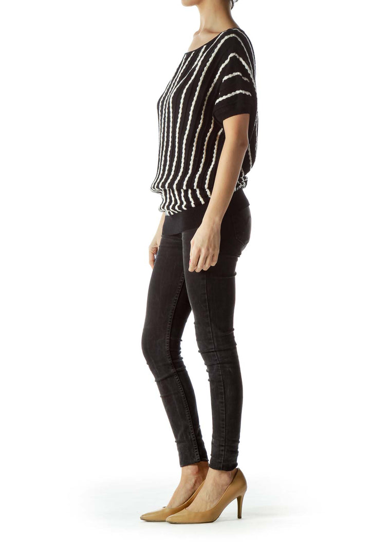 Black Cream Knitted Stripes Textured Top