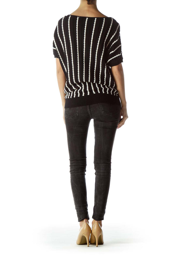 Black Cream Knitted Stripes Textured Top