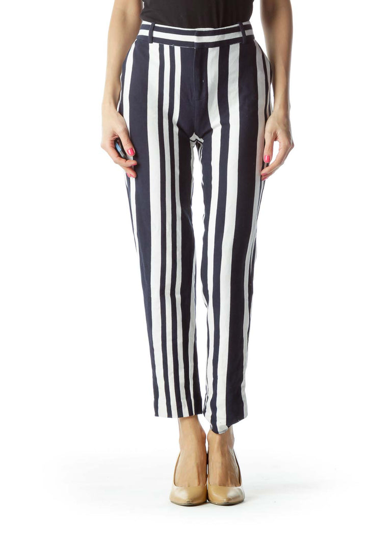 Navy White Pinstripe Straight Leg Pants