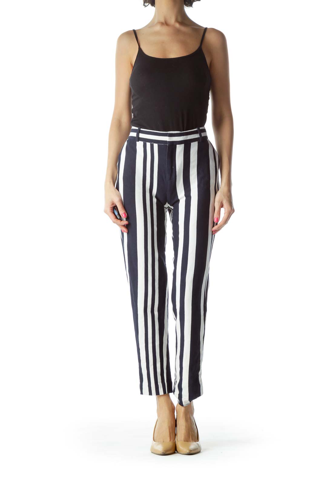 Navy White Pinstripe Straight Leg Pants