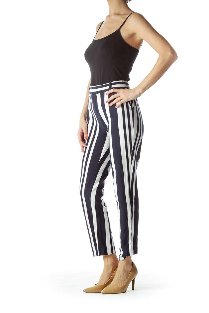 Navy White Pinstripe Straight Leg Pants