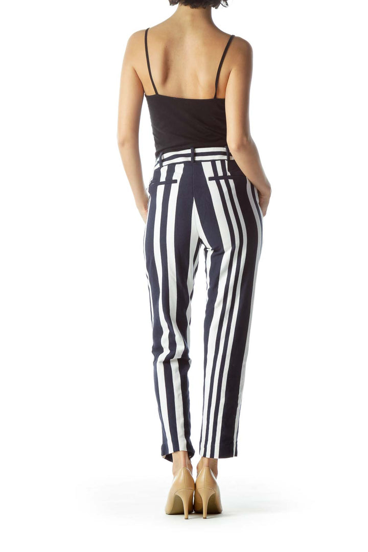 Navy White Pinstripe Straight Leg Pants