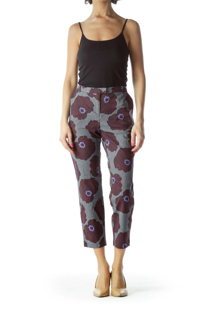 Blue Flower Printed Cropped Slacks