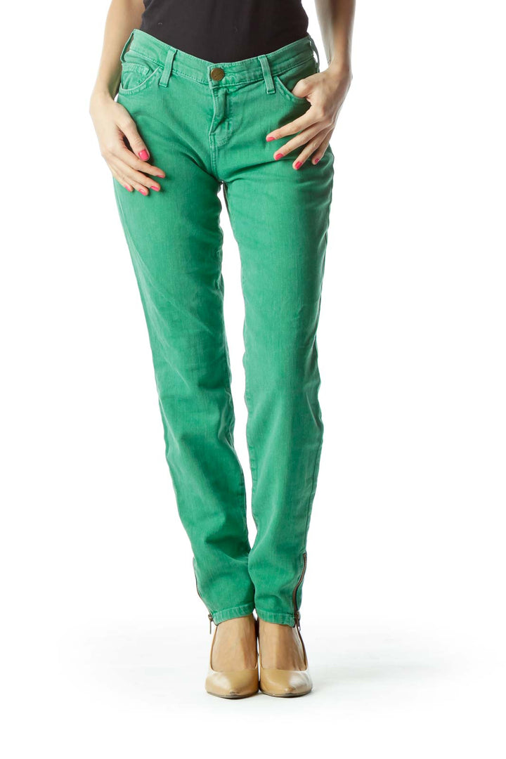 Green Skinny Zipper Ankle Jeans