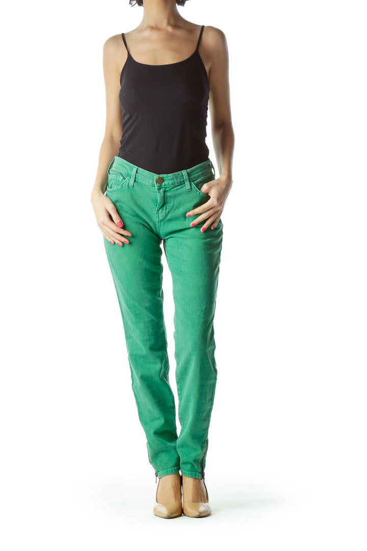 Green Skinny Zipper Ankle Jeans