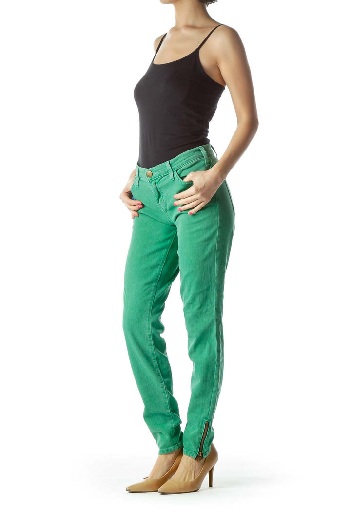 Green Skinny Zipper Ankle Jeans