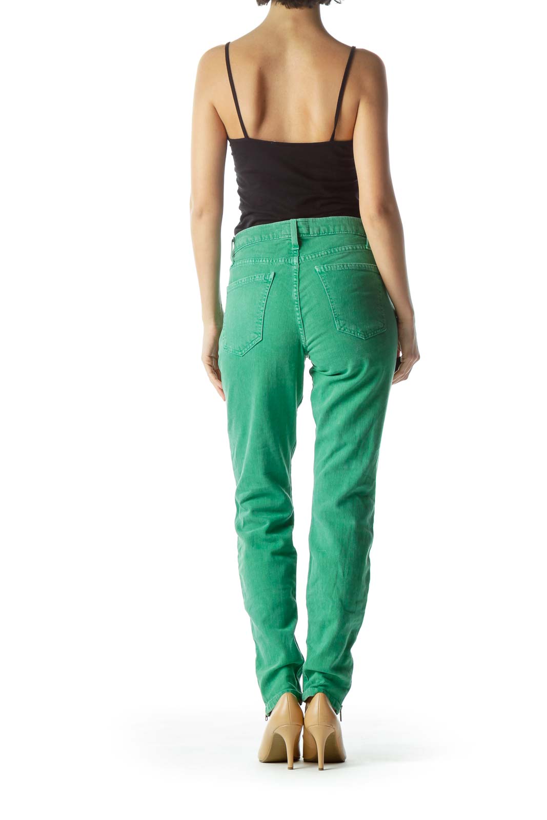 Green Skinny Zipper Ankle Jeans