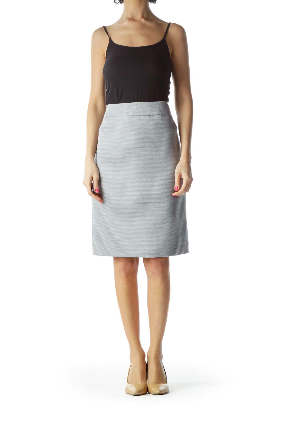 Silver Textured Pencil Skirt