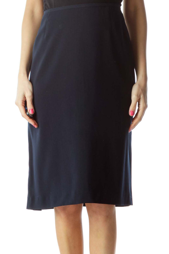 Navy Pleated Pencil Skirt